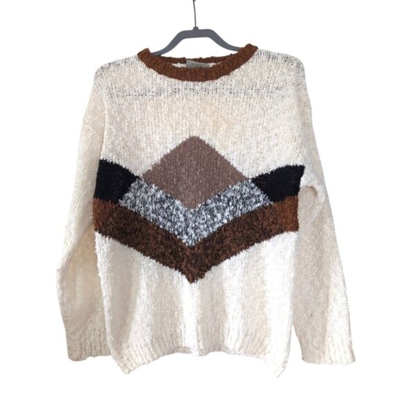 Vintage Sweaters - Vintage Boucle Retro 90s Geometric Boho Grunge Slouchy Coogi Style Sweater M